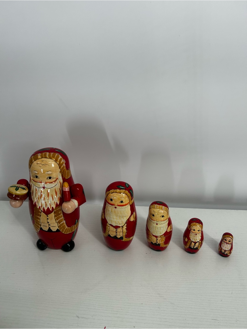 Vintage 5 Piece Russian Nesting Matryoshka Doll Santa Claus Hand Carved Painted